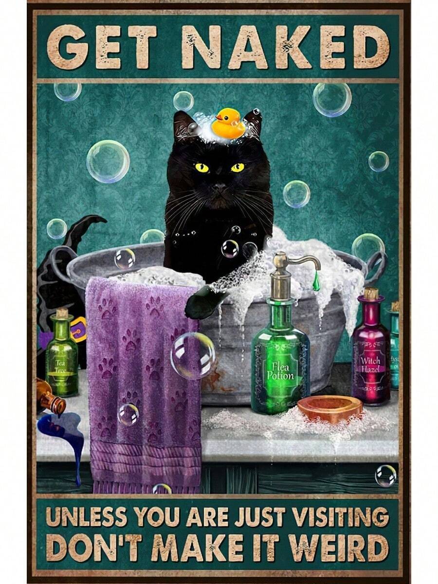Vintage Tin Sign Cat  Unless You're Just Visiting That Would Be Weird Vintage Poster, Funny Cat Butt Napkins Poster, Funny Cat Bathroom Decor  Decorative Signs - 黑色 - 查看 1