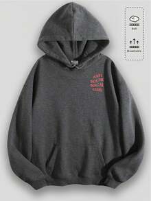 EWH Aged Washed Cotton Crew Neck 270g Double-Sided Printing Men's Hoodie With Soft And Breathable Fabric, Featuring The Red Text "ANTI SOClAL SOCIAL CLUB" Y2k,Soulja,Concert,Halloween,Gothic,Vintage,Streetwear Graphic,009-AB - 灰色 - 查看 3