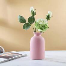 Jarrón de cerámica pequeño, estilo minimalista, color beige, apto para chimenea, recámara, cocina, sala de estar, oficina - Rosa - Ver 3