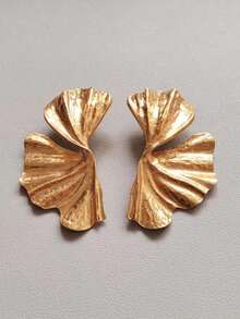 1 Pair Retro Fashion Geometric Metal Leaf Earrings, Suitable Women's Wedding, Date, Daily Wear - 黃金 - 查看 5
