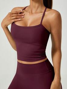 NcmRyu 1 set dam elastiskt linne och byxor med korsband, racerback linne och leggings, träningsset - Bourgogne - Visa 5