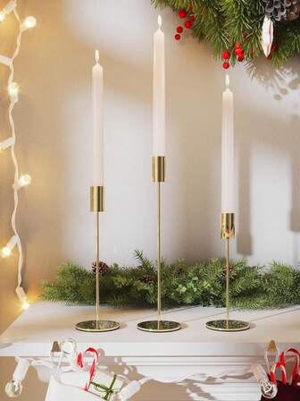 3/6pcs Elegant Metal Candle Holders - Minimalist Golden Black Candlestick Tabletop Centerpieces For Weddings, Parties, Home Decor & Holiday Celebrations, Festive Centerpiece | Elegant Tableware | Metal Construction, Candle Holder Decor