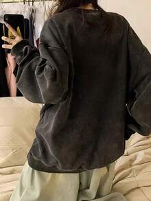 Women's Y2K Oversized Soft Cotton Distressed American Hip Hop Letter & Number Print Casual Vacation Home Street Chic Student Christmas New Year Long Sleeve Sweatshirt, Autumn/Winter