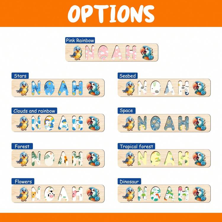 Rompecabezas con nombre personalizado, juguete de madera para bebé niña de 1 año, regalo de Navidad, letrero con nombre personalizado, rompecabezas de madera con nombre personalizado, juguete de aprendizaje para preescolar, juguete educativo para niños y niñas, regalo para Pascua, Navidad, cumpleaños - Azul y blanco con uñas - Añade 8