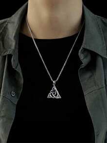 2入組復古愛爾蘭凱爾特螺旋紋設計圓形和三角形吊墜項鍊,嘻哈朋克哥德風格時尚珠寶 - 吊墜項鍊 - 查看 3