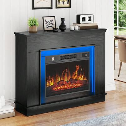 Elektrokamin 23inch Modern Stil, Realistischer 3D Flammeneffekt, Erwärmungs Elektrischer Kamin mit Timer und 24-Farb-LED und Fernbedienung, Schwarz -von GeoTower