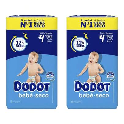 Dodot Pack de 2 Bolsas de 58 Pañales suaves antifugas y ajuste cómodo hasta 12 horas de protección de Bebé Seco Extra Jumbo Talla 4 (116 pañales en total)  ✅ Entrega de 1-3 días