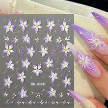 Flower Nail Stickers For Nail Art 5D Embossed Nails Decals Spring Summer Lily Decoration For Women Nails Design 3D Self Adhesive Pink Blue Green Flower Supplies{Inchcolor_nameinch:InchColorful-23inch} - 彩色-23 - 查看 5