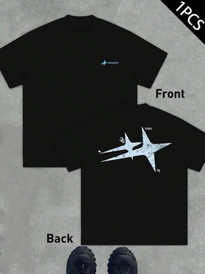 Camiseta de mezcla de algodón con estampado gráfico, ligera, jersey de algodón con estampado a doble cara, duradera, corte clásico, informal, esencial para oto?o.