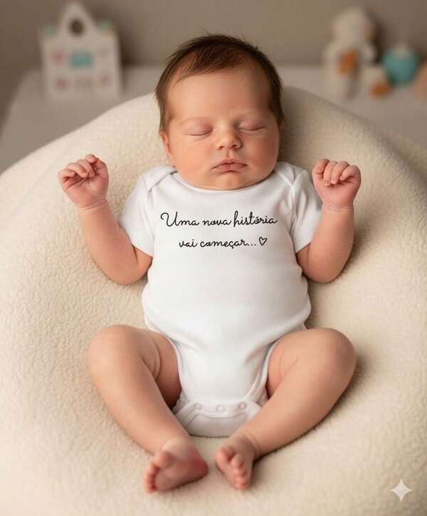 Body Bebê Personalizado Branco Recém-Nascido Frase Emocionante Uma Nova História Vai Começar Tamanhos P M G