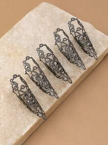 5pcs/Set Boho Style Exaggerated Nail Jewelry Rings Set For Women, Suitable For Party And Performance