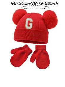 2件套针织帽和手套，婴儿A-Z字母针织帽配红色手套，女婴帽，儿童针织帽，婴儿配饰，童帽，弹性帽，0-3岁幼儿男女童帽 - 紅色 - 查看 11