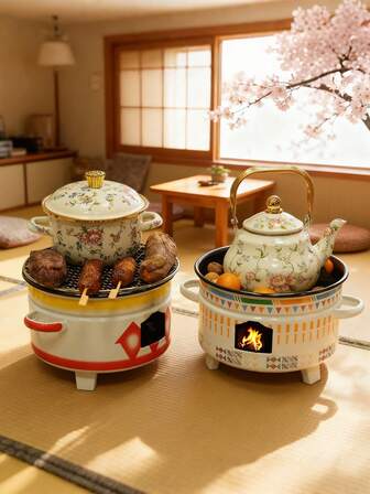 1 Set Of Portable Barbecue Grill For Courtyards, Outdoor Picnics And Gatherings; Also Serves As Indoor Kettle Tea-Brewing Stove, Heating Stove, Fire Stove And Charcoal-Burning Stove For Home Use In Winter, Compatible With Food Tongs And Grilling Net