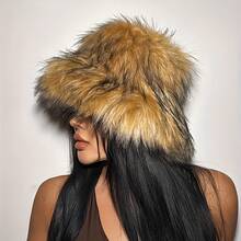 1 Piece Warm Plush Fisherman's Hat Faux Fur Thickened Raccoon Fur Outdoor Fashionable Warm Hat