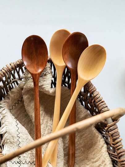 1pc Wooden Ladle With Long Handle, Soup Spoon For Eating, Eating Utensil With Wooden Handle, Wooden Soup Spoon For Home Use, Wooden Spoon, Log Soup Spoon For Drinking Porridge, Eating Utensil For Home Use, Household Mixing Spoon