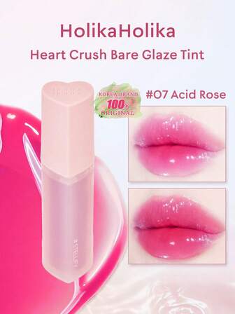 HOLIKA HOLIKA Heart Crush Bare Glazed Tint Lip #07 Acid Rose, Lightweight Water-Like Texture, Provides Glossy Shiny Finish, Creates Juicy-Looking Lips, Highly Pigmented With Vibrant Colors, Contains Moisturizing Ingredients, Ideal For Daily Wear|K-Beauty|Korean Makeup|3g/0.1oz