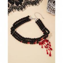 1pc Creative Gothic Style Artificial Crystal Tassel Necklace, Multilayer Charm Faux Pearl Beaded Necklace For Women, Everyday Wear And Party Decor, Holiday Gift Jewelry - 白色 - 查看 3