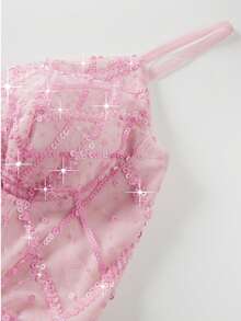 Đầm dạ hội Astony One màu hồng đính sequin thanh lịch, đầm maxi cúp ngực xẻ tà gợi cảm bằng vải lưới xuyên thấu, hoàn hảo cho tiệc năm mới, ngày Valentine, lễ hội hóa trang, lễ hội âm nhạc, tiệc đính hôn, thảm đỏ, lễ tốt nghiệp, tiệc chào mừng và các sự kiện cocktail. - Hồng - Xem 8