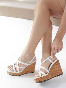 Coutgo Women Platform Wedge Sandals Cork Slingback Wedges Espadrilles Heels Summer Shoes - trắng - Xem 6