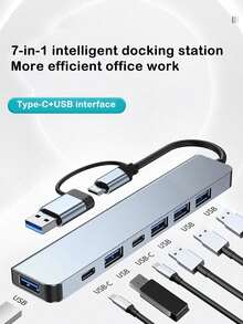 2合7分线器 7合1欢迎站，7合1 Type-C欢迎站，适用于笔记本电脑和平板电脑的USB扩展集线器和分线器 - 銀色 - 查看 4