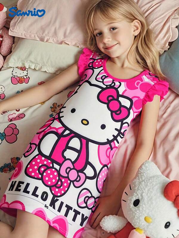 Sanrio Sanrio Hello Kitty Flame Retardant Girls' Nightgown With Floral & Bow Print