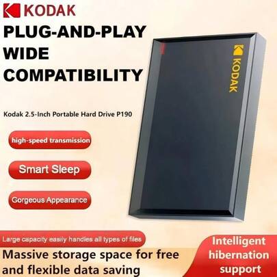 Kodak 1 TB bärbar extern hårddisk med 5 Gbps hög hastighet (120 MB/s), 2 TB bärbar hårddisk för spel, kompatibel med /PS3/PS2/PS1/Switch