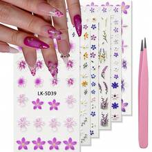 Nail Art Stickers Decals 5D Embossed Flower Nail Decals Self Adhesive Spring Summer Supplies 3D Lavender For Women Nails Design Decoration Purple Red Flower Nails Stickers{Inchcolor_nameinch:InchColorful-15inch} - 彩色-15 - 查看 1