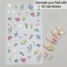 Flower Nail Stickers For Nail Art 5D Embossed Nails Decals Self Adhesive Spring Summer Floral Nails Decoration For Women 3D Design Colorful Flower Daisy Lavender Supplies{Inchcolor_nameinch:InchColorful-09inch} - 多彩-09 - 查看 3