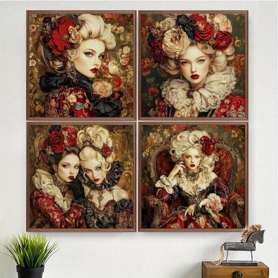 1 Set - Vintage Floral: Victorian Lady Cross Stitch Kit, DIY Needlework Art Craft Materials, 11CT Cross Stitch Embroidery Decor, Creative Handmade Stress Relief Gift. Full Set Home Decor Printed Cross Stitch Crafts, Suitable For Home Decor Needlework Art. Frame Not Included