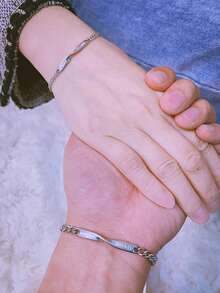 Braccialetto per coppie placcato in oro 18k in acciaio inossidabile, collana cubana da uomo, collana sottile da donna, personalizzabile con nome del marchio, regalo di San Valentino, con confezione regalo adatta come regalo di San Valentino - Personalizzazione del doppio nome - argento - Visualizzare 5