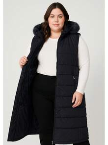 Chaleco Largo Acolchado Mujer Tallas Extras Premium Sakers - Azul Marino - Ver 3