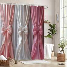 1pc 66x72in Shower Curtain Home Decor, Elegant Satin Bow Shower Curtain - Soft Pink & White Gradient With Luxurious Bows, Machine Washable Polyester Bathroom Decor, Includes 12 Hooks, Housewarming Gift, Shower Privacy | Sophisticated Design | Luxurious Appearance, Shower Curtain Sets For Bathrooms Zxl - trắng - Xem 6