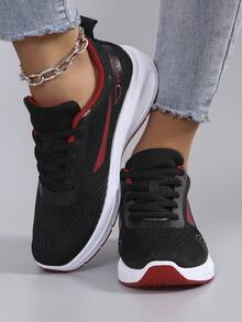 STEPREACH 女士休闲运动鞋，时尚透气轻便防滑耐用运动鞋，平底，春秋季 - 黑色 - 查看 3