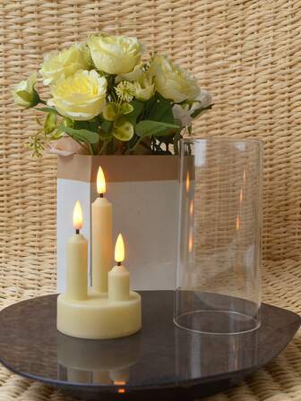 3pcs Flameless Wick Cone Candles, Battery Powered (Batteries Not Included), Gray Pillar, Flickering Warm Light. Suitable For Christmas, Halloween, Birthday Parties And Other Holidays.