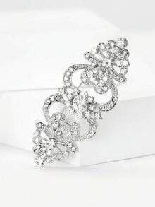 1 件復古合金和水鑽裝飾胸針適合女士日常佩戴 - 銀色 - 查看 9