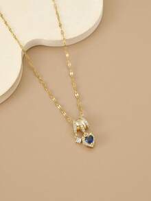 1 chiếc vòng cổ thép không gỉ hình học Cubic Zirconia thời trang dành cho nữ, thích hợp để đeo hàng ngày, có hình sao biển, vỏ sò, dấu chân, hoa 8 cánh, bướm, hoa sen, ngôi sao 8 cánh, hoa hướng dương, huy hiệu tiền xu, trang sức tông vàng, vòng cổ mạ vàng chất lượng cao, phụ kiện vàng dành cho nữ, quà tặng Halloween, quà tặng Giáng sinh - trái tim tình yêu màu xanh - Xem 2