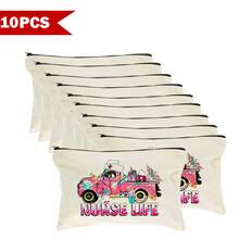 1 Peça / 5 Peças / 10 Peças Bolsa de Lona com Tema de Enfermeira, Bolsa com Zíper, Bolsa de Kit de Sobrevivência, Bolsa Medicinal, Impressão de Padrão de Letra/Flor/Onça/Coração/Arco-íris, Bolsa Divertida para Maquiagem, Bolsa de Toucador Portátil para Viagem, Organizador de Maquiagem, Bolsa Cosmética, Bolsa de Higiene, Coleção de Banheiro, Coleção de Quarto, Grande Capacidade