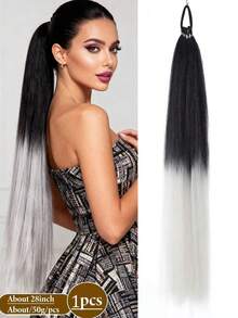 1 Pc Purple 28inch DIY Braided Hair With Elastic Elastic Band Wig Women's Hair Extensions Pink Purple Gradient Braided Ponytail Synthetic Material For Women Halloween Girls Hair (Purple, Pink, Black, Dark Brown,Brown) - Multicolor - View 11