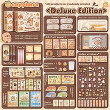 水豚主题文具礼盒套装，高品质书写工具组合，包含笔记本、书签和配件，纸质优良，完美文具套装，送给毕业生和朋友的礼物