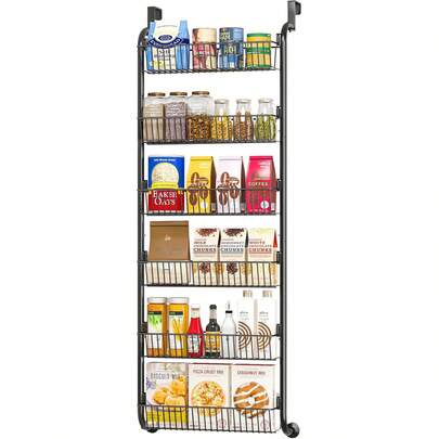 Door-Type Food Storage Rack, 6-Layer Metal Food Storage Door Frame Design, Used As A Storage Rack For Seasonings Behind The Kitchen Door, For Storage On Cabinet Doors, Easy To Install, Kitchen Storage