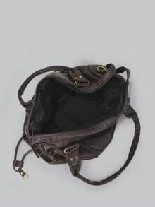 DareSee 复古休闲酷炫街头风男女通用款，柔软水洗PU人造革，拉链封口，拉链口袋，编织装饰，大容量，可装13英寸笔记本电脑，可调节长肩带，斜挎单肩包，女士日常大学通勤旅行多功能包，新款女士手提包，音乐节礼物 - 咖啡棕 - 查看 6