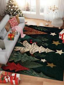 圣诞树星形图案防滑浴室垫，可机洗仿羊毛浴室地毯，低绒毛，TPR背衬，适用于玄关、厨房、淋浴间、节日家居装饰 - 涤纶材质，1350克/平方米，毛绒绒的冬季装饰厨房地毯 - 彩色 - 查看 10