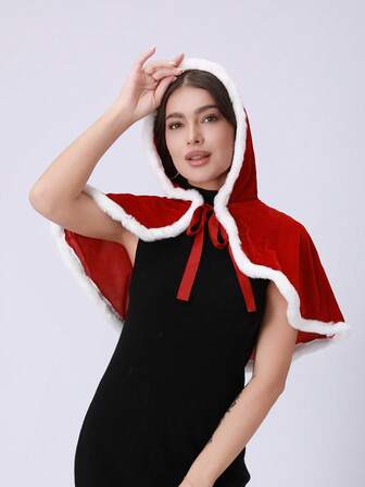 一件圣诞节女式披风，节日款，涤纶材质，无需用电，适合派对、角色扮演、圣诞节和万圣节活动，设计别致：涤纶服装、圣诞服装、女装