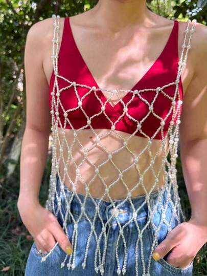 Newly Listed:1Pc High-End Fashion Pearl Top, Girly Beaded Cami, Spicy Girl Short Top Chain,Fashion Essentials, Perfect For Everyday Wear, Bar Nights, Parties, Music Festivals, And As Gifts For Women.