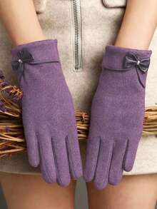 1 par de guantes cálidos con decoración de lazo, compatibles con pantalla táctil, versátiles, de poliéster, para otoño/invierno