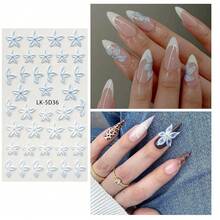 Nail Art Stickers Decals 5D Embossed Flower Nail Decals Self Adhesive Spring Summer Nails Supplies 3D Design For Women Nails Decoration Fresh Blue Purple Flower Stickers{Inchcolor_nameinch:InchColorful-14inch} - 彩色-14 - 查看 4