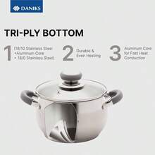 Modern 6 - Piece Stainless Steel Induction Cookware Set U2013 Dishwasher  Pots With Heatproof Handles, Glass Lids, Silver - 6件套裝 - 查看 5
