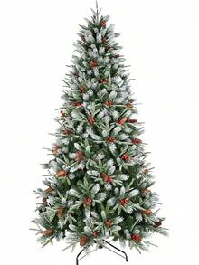 5 Ft Prelit Snow Flocked Christmas Tree With 250 Warm LED Lights, Premium Holiday Artificial Xmas Tree With 518 Realistic Branch Tips, Metal Stand For Indoor Home/Office Decor (Easy Assembly)-HOME - 未點亮的漿果樹 - 查看 2