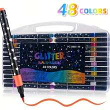 1 Set Of 12/24/36/48/60 Glitter Pens, Shiny Drawing Soft Pens, Water-Based Ink Glitter Chalk, Metallic Glitter Chalk, Exquisite Single Head Multi-Color DIY Brushes, Suitable For Graffiti Writing And Painting Art, Glitter Art Crafts, Notebooks, Gifts