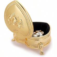 Hipiwe Vintage Metal Jewelry Box With Antique Flower Carved Small Heart Shape Trinket Organizer Box Earrings Rings Necklace Bracelet Storage Holder Keepsake Gift Box For Girl And Women - Gold - View 7